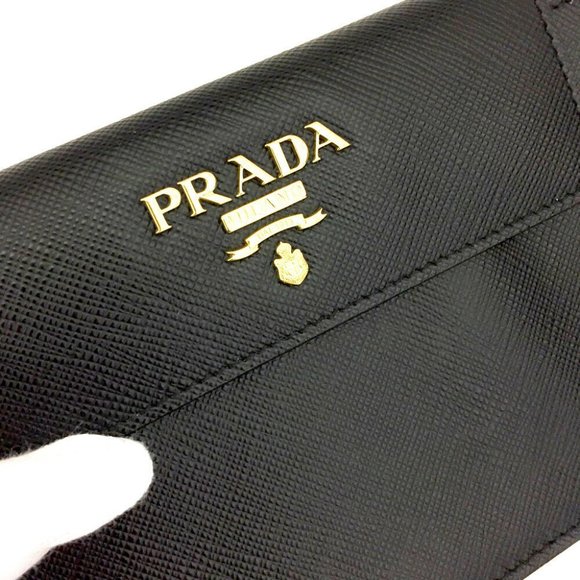 100% Authentic PRADA Saffiano Logo Black Leather Wallet On Chain Shoulder Bag - Picture 8 of 9